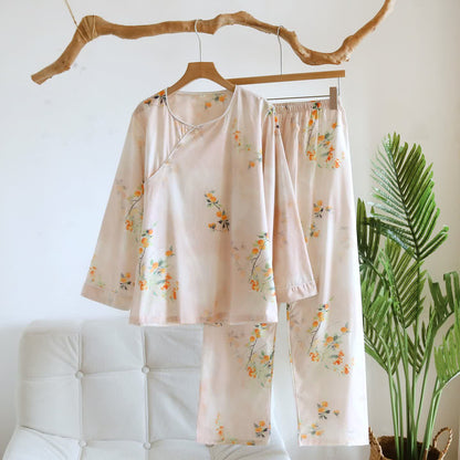 Ensemble de vêtements d'intérieur d'inspiration orientale en coton jaune à motif de baies - Beige - XL - image 0