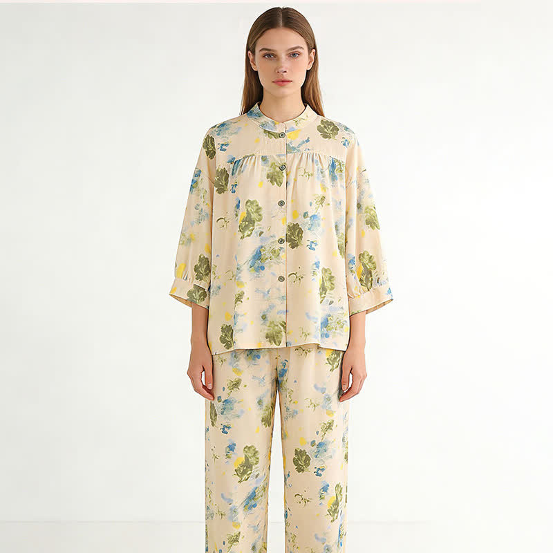 Ensemble de vêtements d'intérieur en coton à motif d'encre orientale - image 1