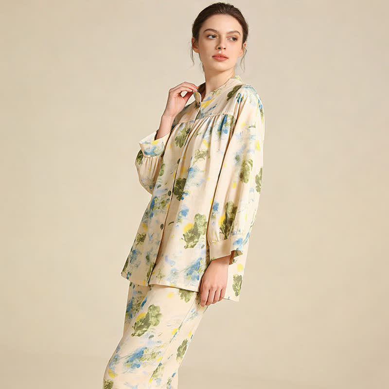 Ensemble de vêtements d'intérieur en coton à motif d'encre orientale - image 2