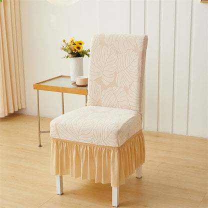 Housse de chaise Parsons à motif jacquard de feuilles - Beige - 6 pièces - Taille unique - image 4