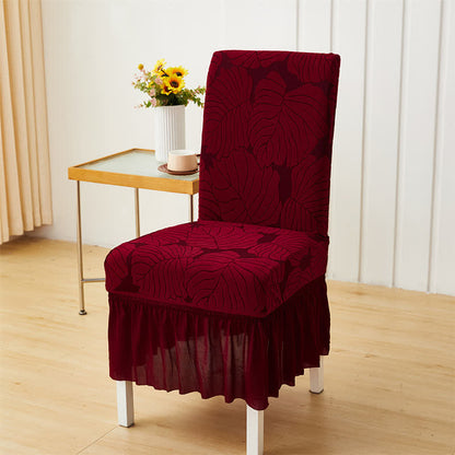 Housse de chaise Parsons à motif jacquard de feuilles - Vin - 6 pièces - Taille unique - image 9