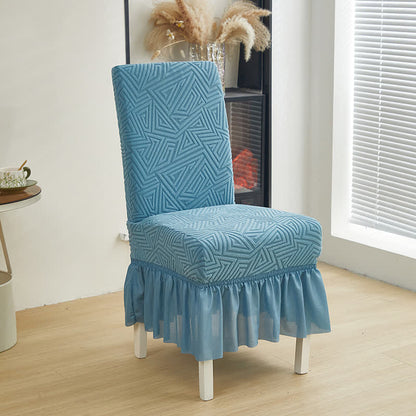 Housse de chaise de salle à manger extensible et géométrique - Bleu - 6 pièces - Taille unique - image 8
