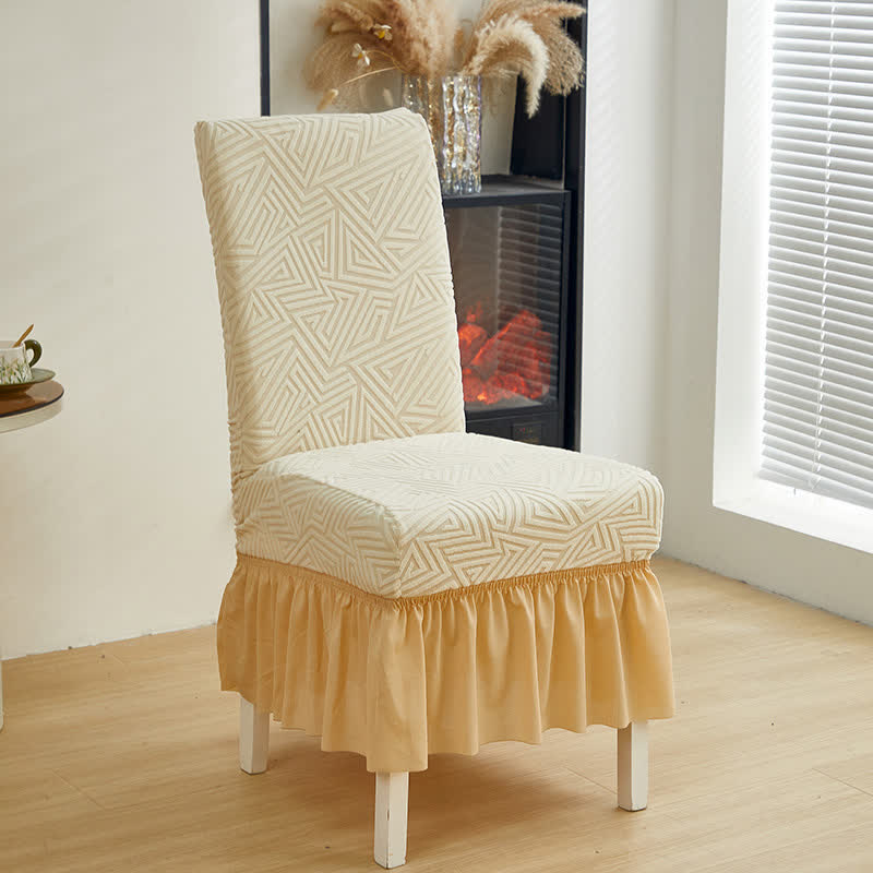 Housse de chaise de salle à manger extensible et géométrique - Beige - 6 pièces - Taille unique - image 13