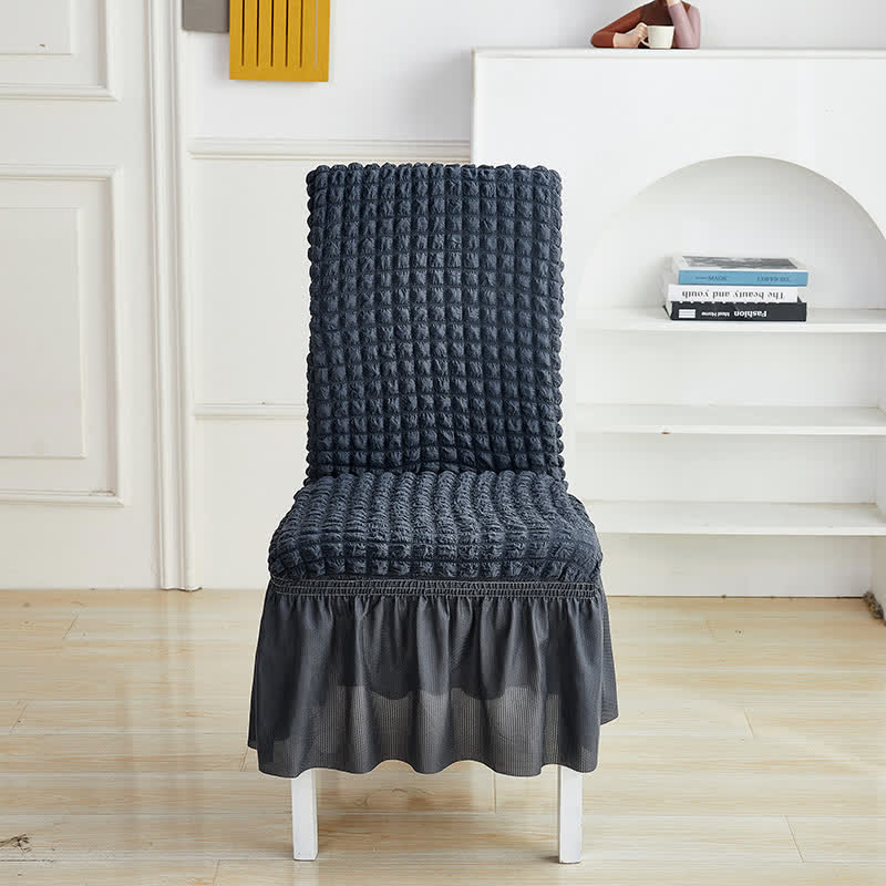 Housse de chaise extensible en seersucker avec ourlet volanté - Gris foncé - 6 pièces - Taille unique - image 13