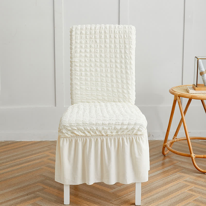 Housse de chaise extensible en seersucker avec ourlet volanté - Blanc - 6 pièces - Taille unique - image 1