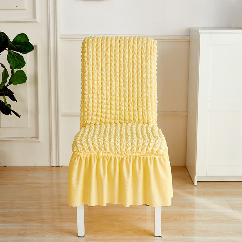 Housse de chaise extensible en seersucker avec ourlet volanté - jaune clair - 6 pièces - Taille unique - image 4