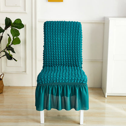 Housse de chaise extensible en seersucker avec ourlet volanté - Cyan foncé - 6 pièces - Taille unique - image 7