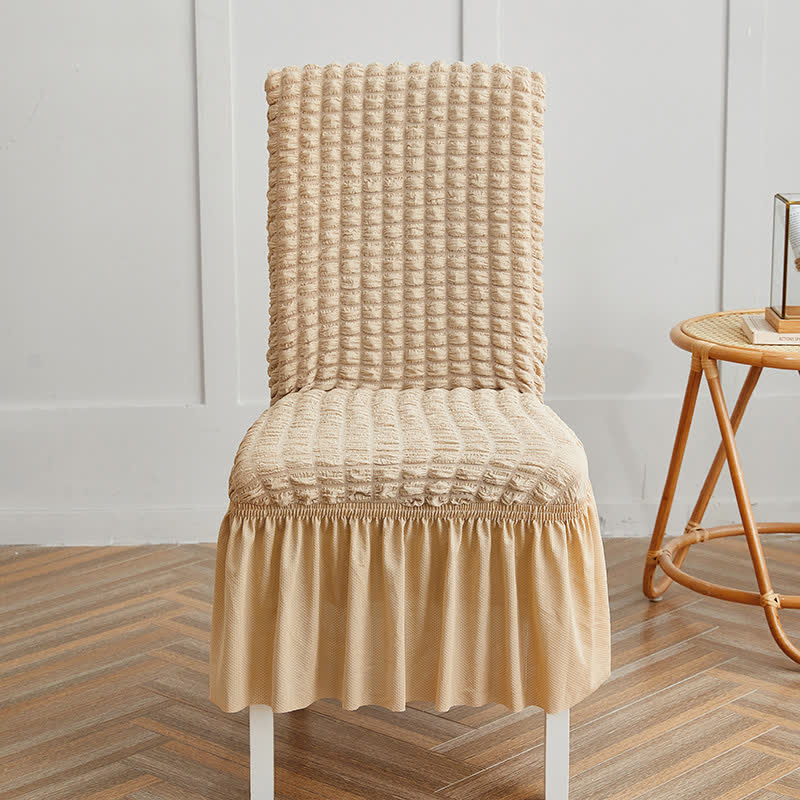 Housse de chaise extensible en seersucker avec ourlet volanté - Beige - 6 pièces - Taille unique - image 16