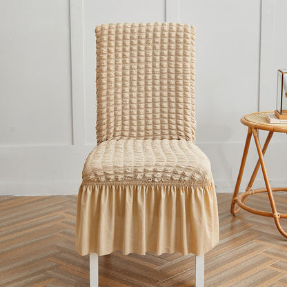 Housse de chaise extensible en seersucker avec ourlet volanté - Beige - 6 pièces - Taille unique - image 16