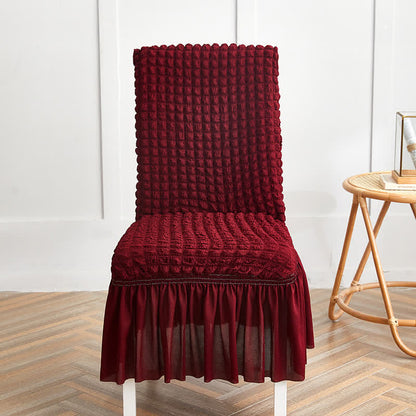 Housse de chaise extensible en seersucker avec ourlet volanté - Vin - 6 pièces - Taille unique - image 12