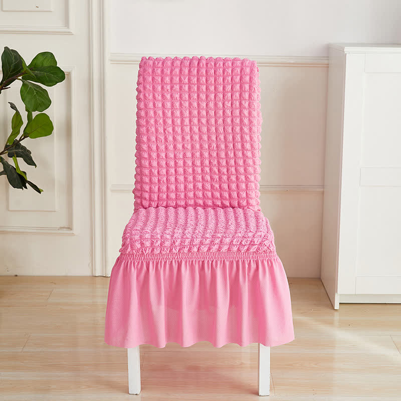 Housse de chaise extensible en seersucker avec ourlet volanté - Rose - 6 pièces - Taille unique - image 10