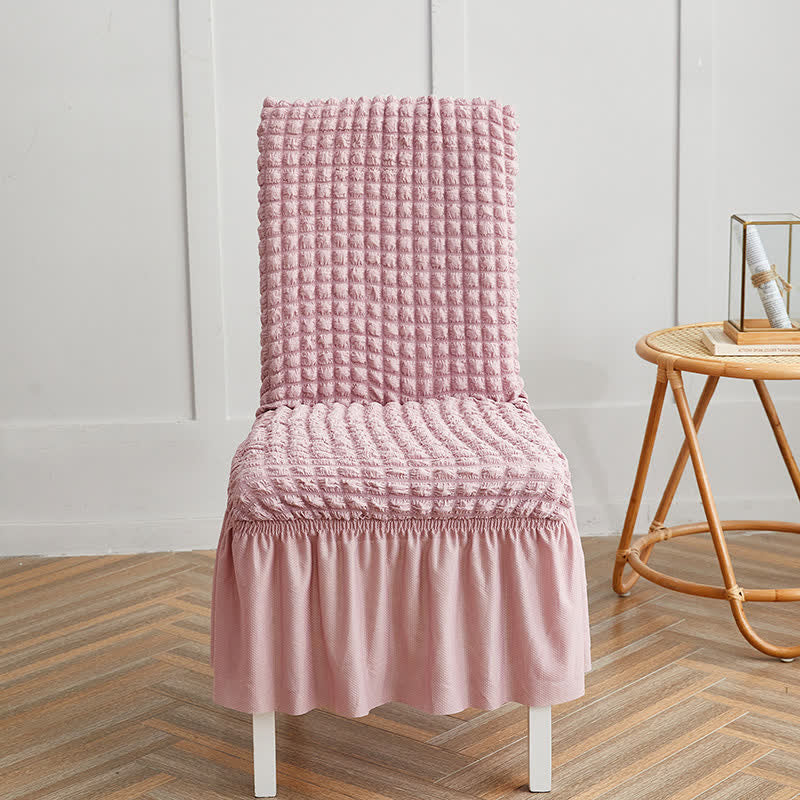 Housse de chaise extensible en seersucker avec ourlet volanté - rose clair - 6 pièces - Taille unique - image 9