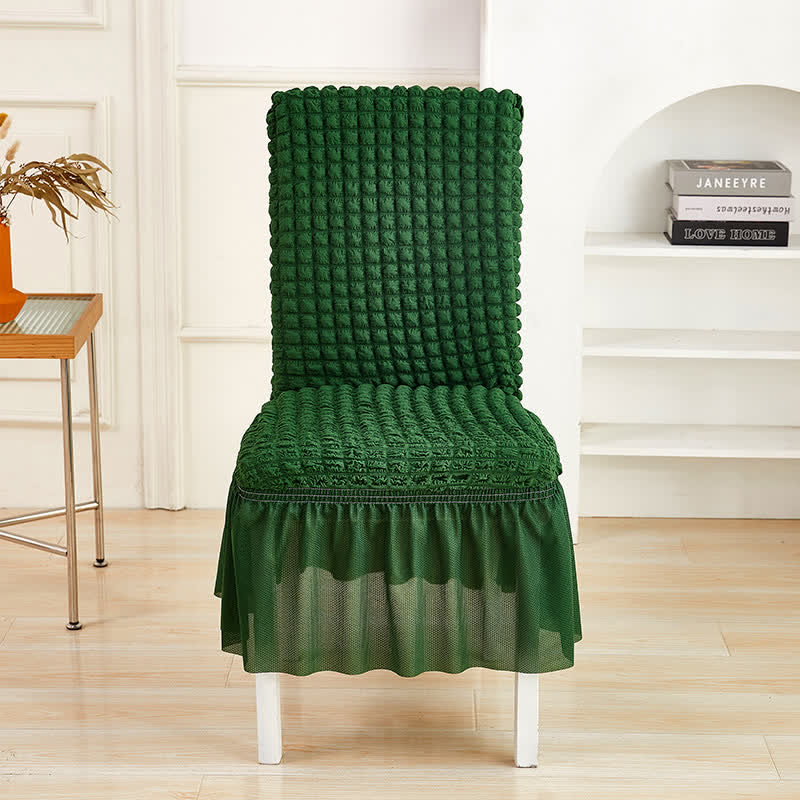 Housse de chaise extensible en seersucker avec ourlet volanté - vert foncé - 6 pièces - Taille unique - image 15