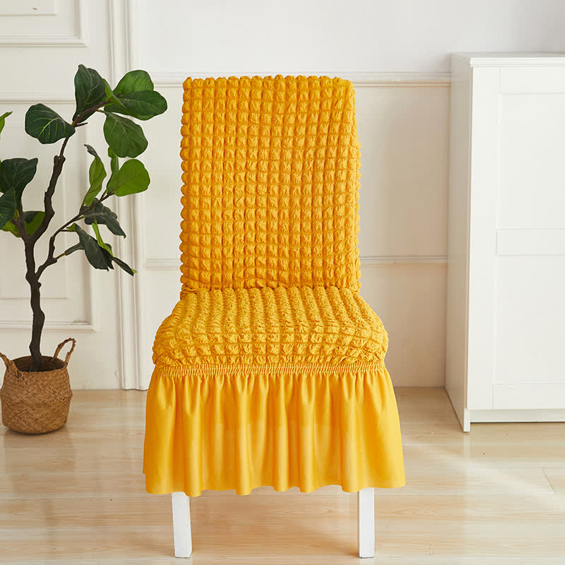 Housse de chaise extensible en seersucker avec ourlet volanté - Jaune - 6 pièces - Taille unique - image 3
