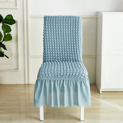 Housse de chaise extensible en seersucker avec ourlet volanté - Bleu trouble - 6 pièces - Taille unique - image 20