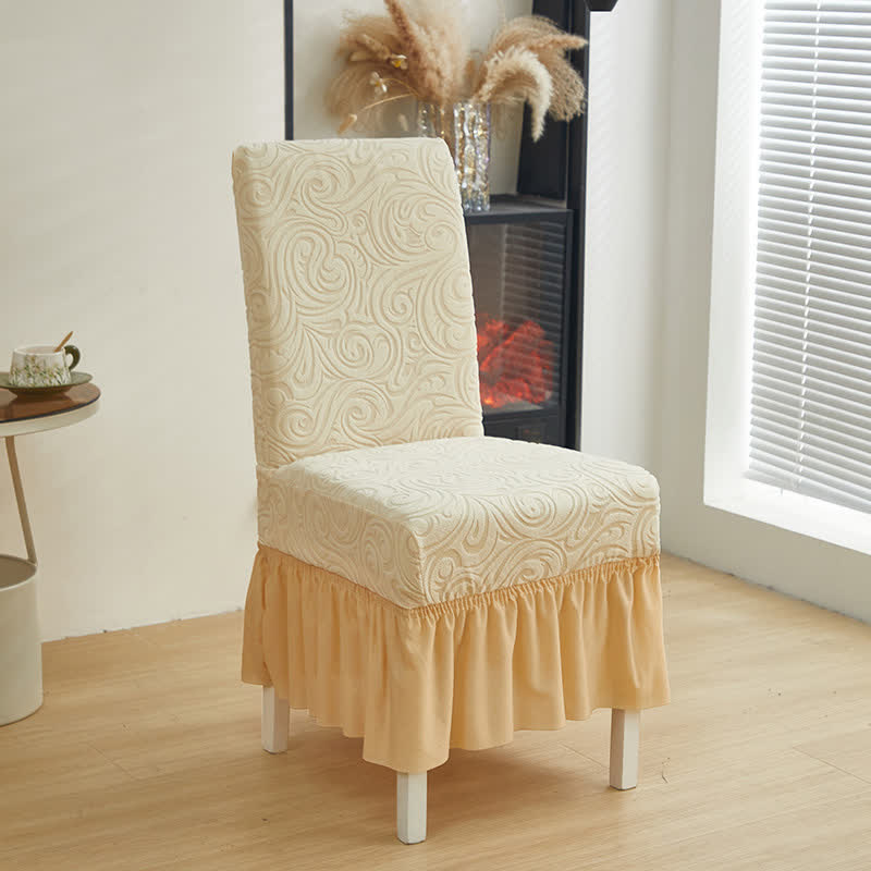 Housse de chaise de salle à manger extensible universelle en jacquard - Beige - 6 pièces - Taille unique - image 3