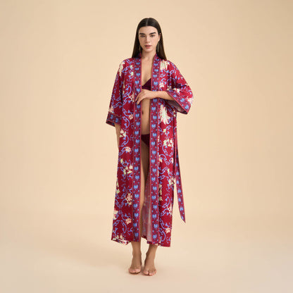 Peignoir rétro style kimono à motif floral - image 1