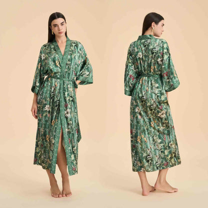 Peignoir vert style kimono à motif floral botanique - Vert - Taille unique - image 0