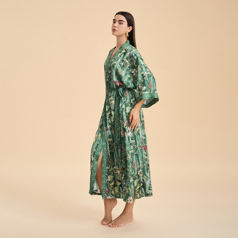 Peignoir vert style kimono à motif floral botanique - image 2