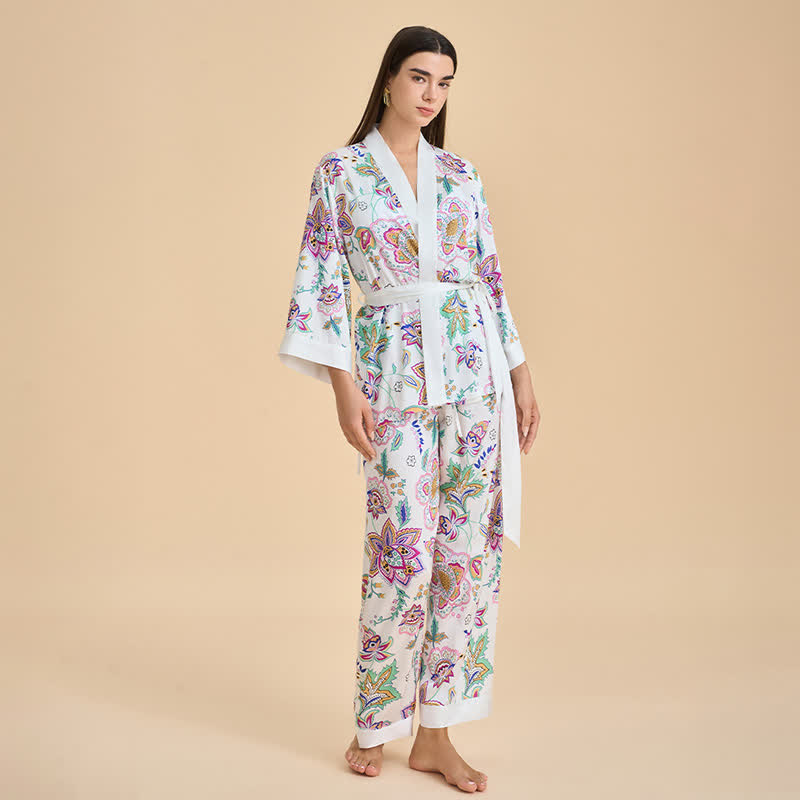 Ensemble kimono rétro à fleurs - image 3