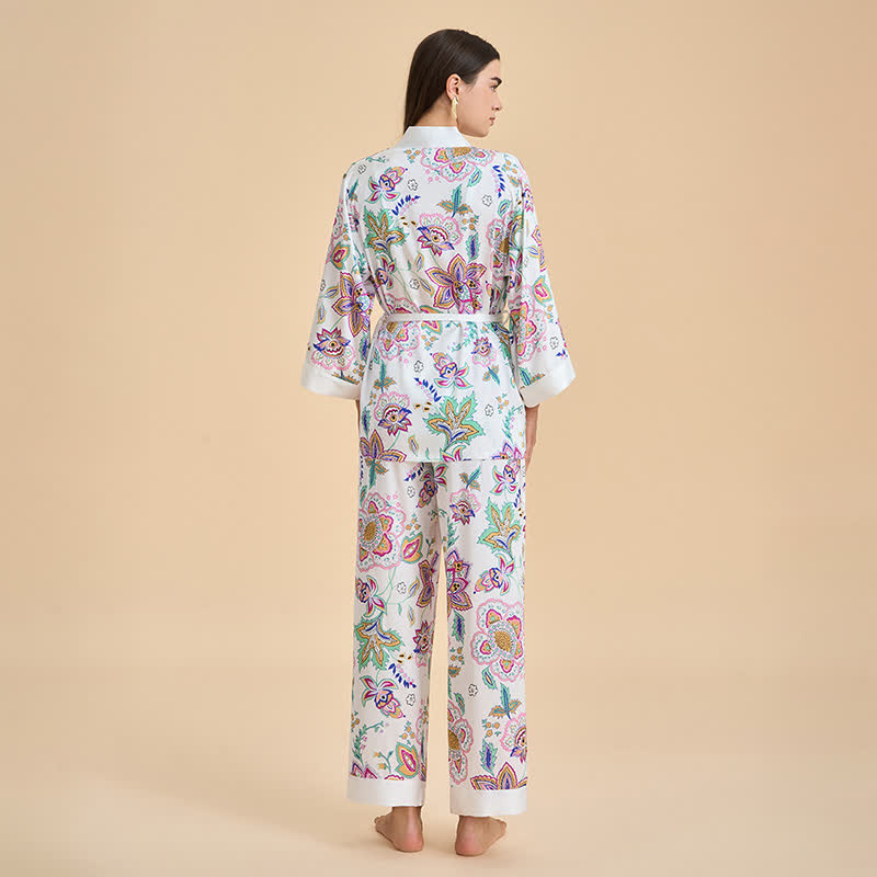 Ensemble kimono rétro à fleurs - image 4