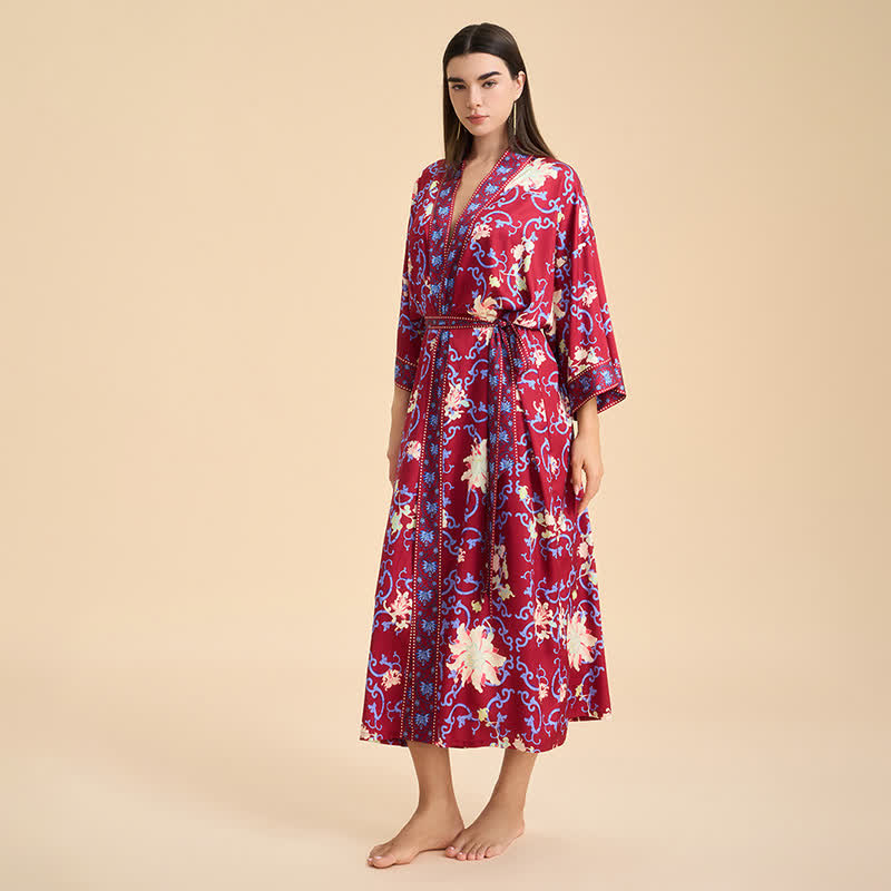 Peignoir rétro style kimono à motif floral - image 2