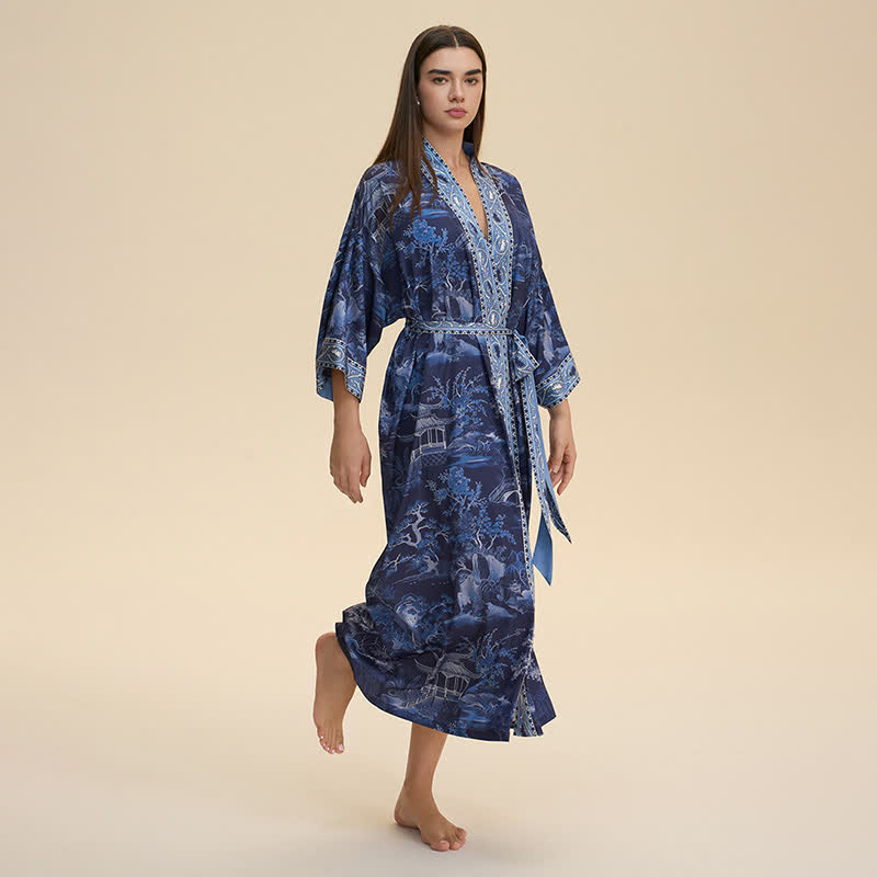 Peignoir de style kimono à motif de paysage oriental - image 2