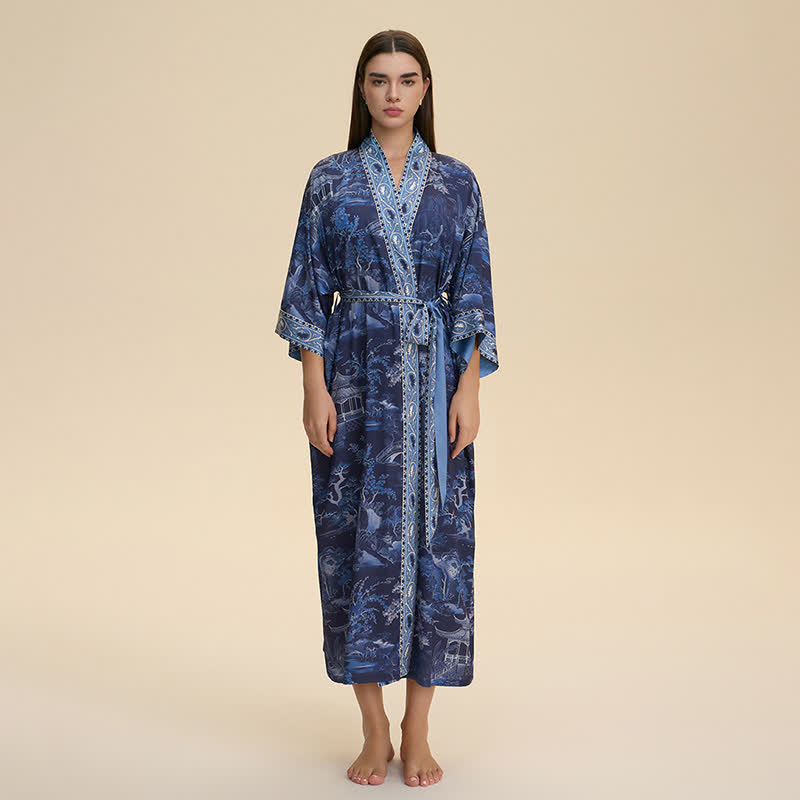 Peignoir de style kimono à motif de paysage oriental - image 1