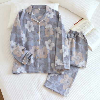 Ensemble de vêtements d'intérieur en coton à motif jacquard de fleurs de cerisier - Gris - XL - image 12