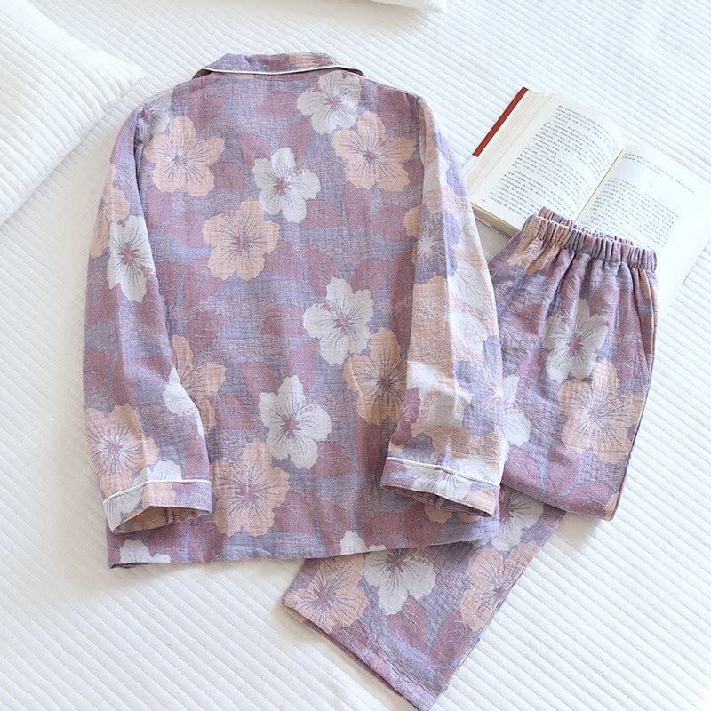 Ensemble de vêtements d'intérieur en coton à motif jacquard de fleurs de cerisier - image 1