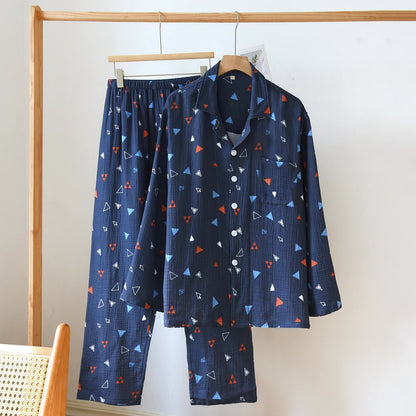 Ensemble de vêtements d'intérieur unisexe en coton à motif géométrique triangulaire - bleu marine - XXL - image 14