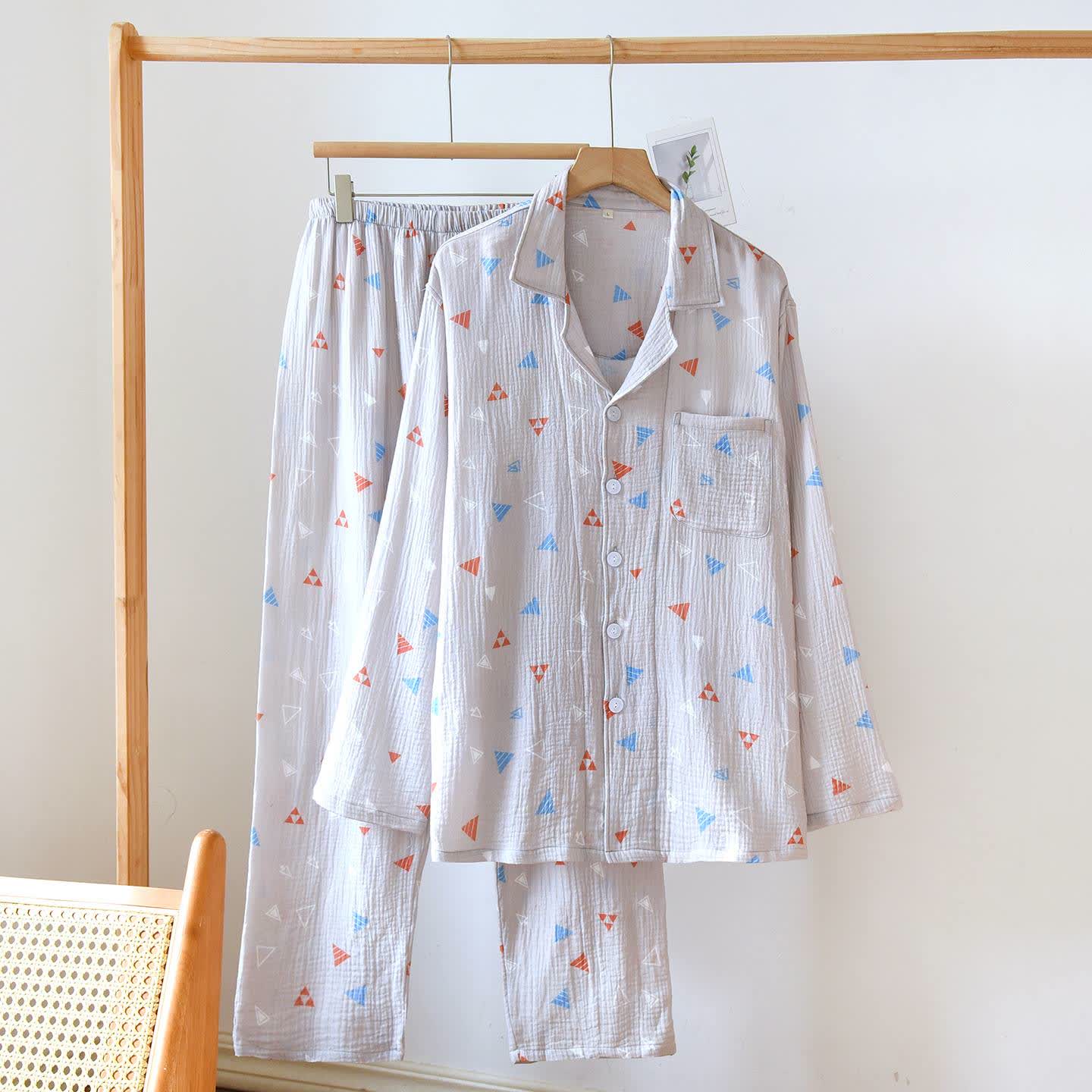 Ensemble de vêtements d'intérieur unisexe en coton à motif géométrique triangulaire - Gris - XXL - image 3