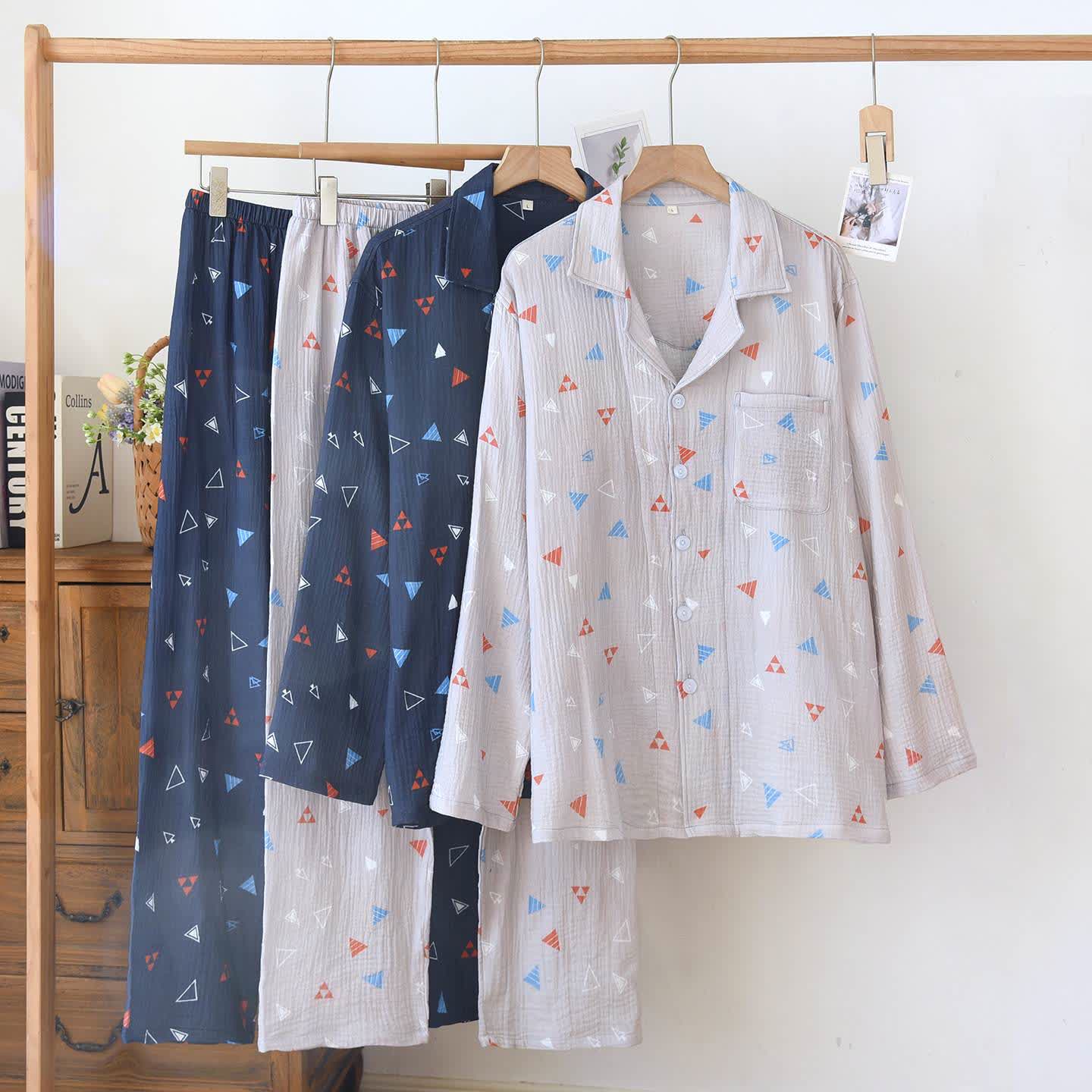 Ensemble de vêtements d'intérieur unisexe en coton à motif géométrique triangulaire - image 0