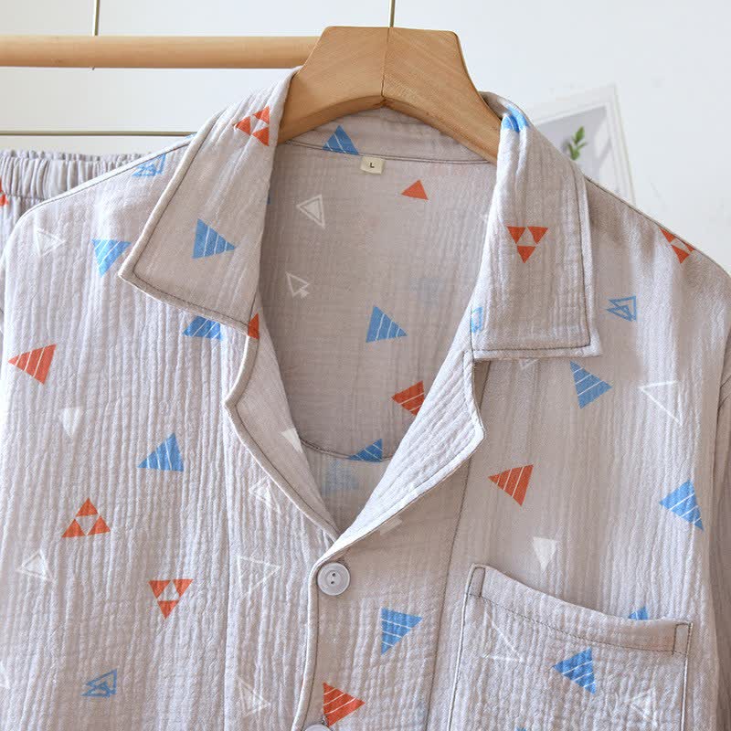 Ensemble de vêtements d'intérieur unisexe en coton à motif géométrique triangulaire - image 5
