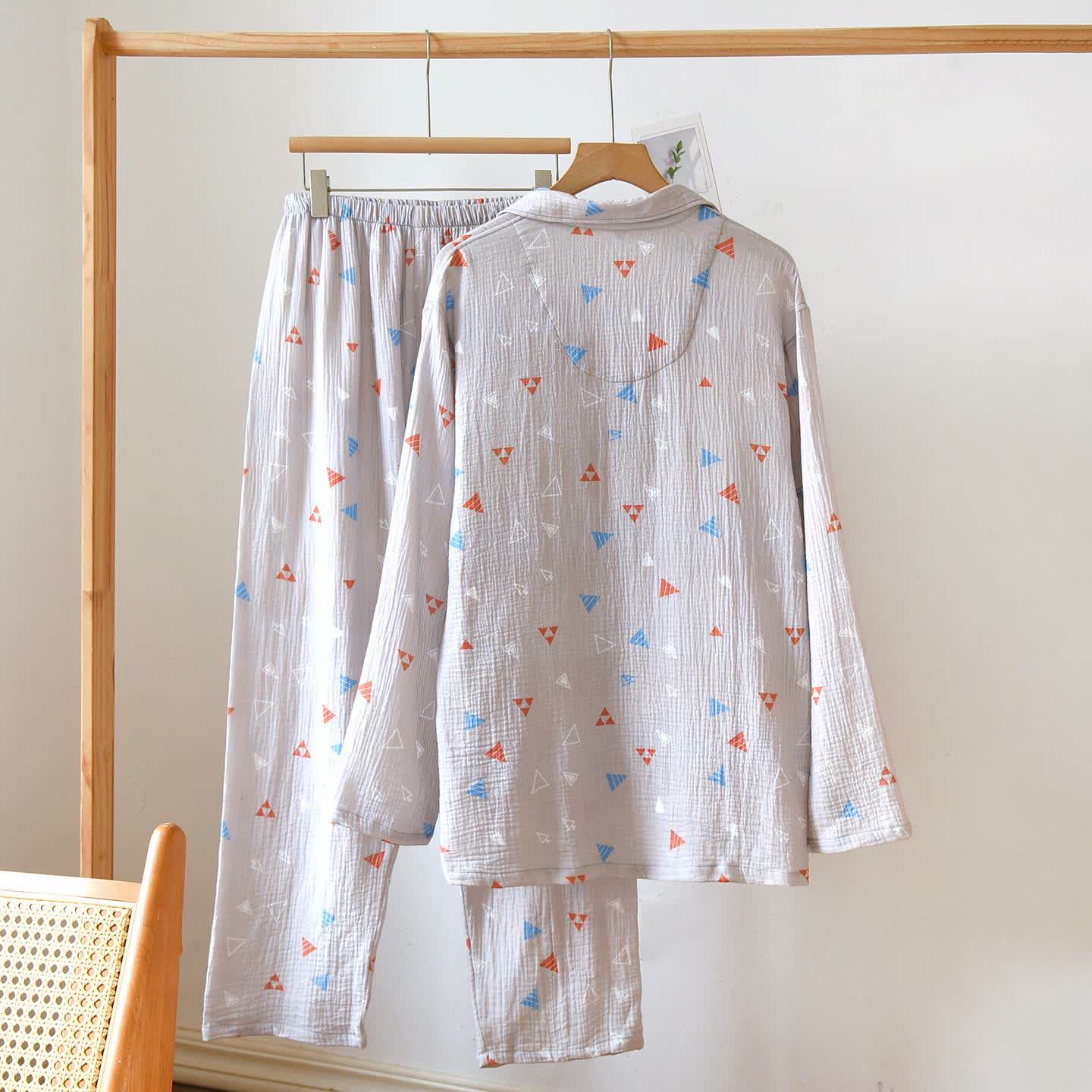 Ensemble de vêtements d'intérieur unisexe en coton à motif géométrique triangulaire - image 4