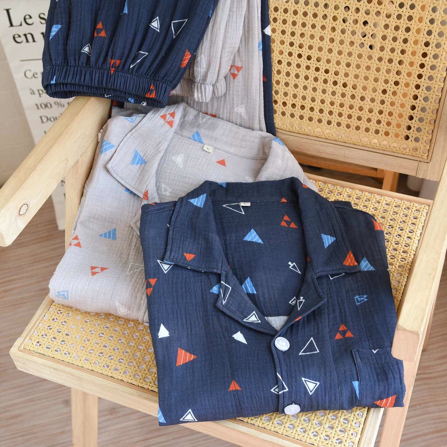 Ensemble de vêtements d'intérieur unisexe en coton à motif géométrique triangulaire - image 2