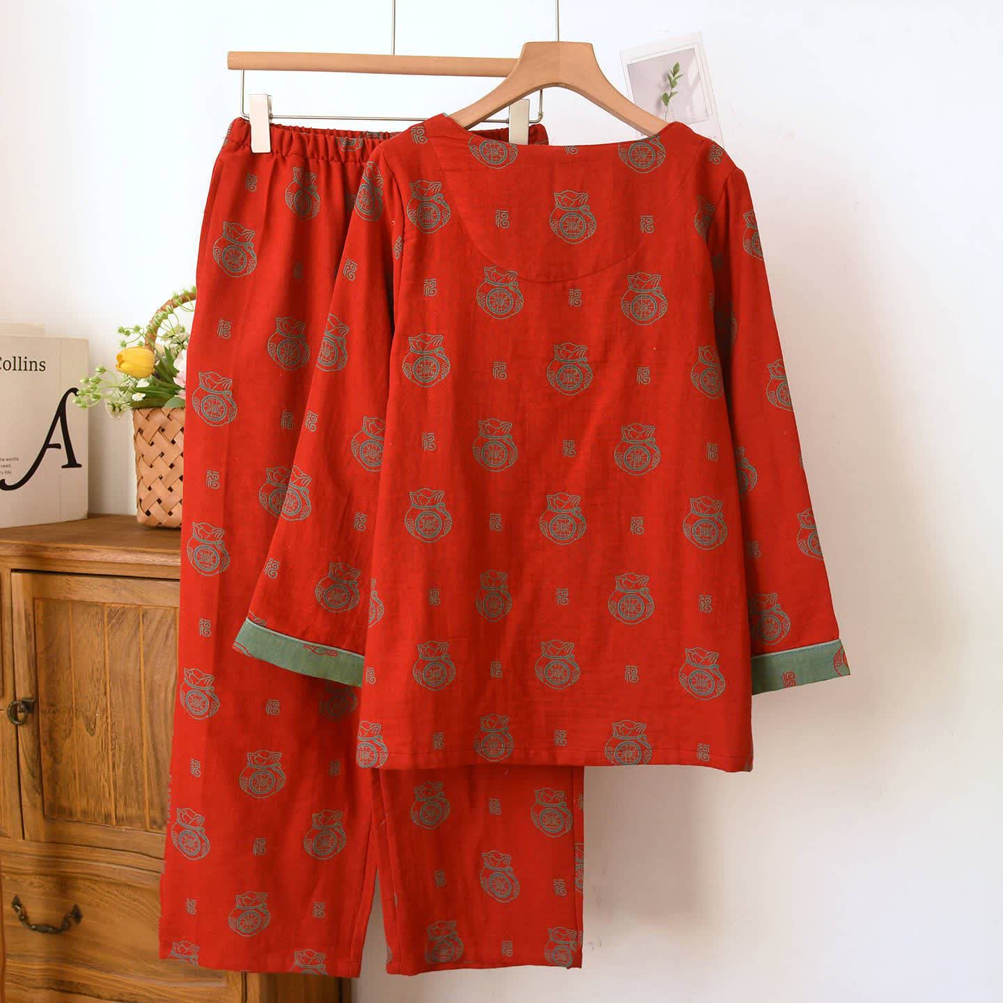 Ensemble de vêtements d'intérieur en coton avec motif de sac porte-bonheur - image 4