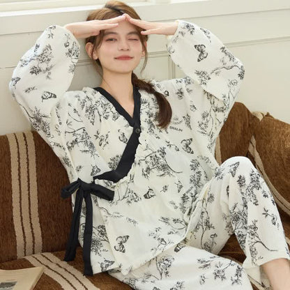 Ensemble de vêtements d'intérieur à motif d'encre orientale et motif de papillon floral - Noir - XXL - image 1