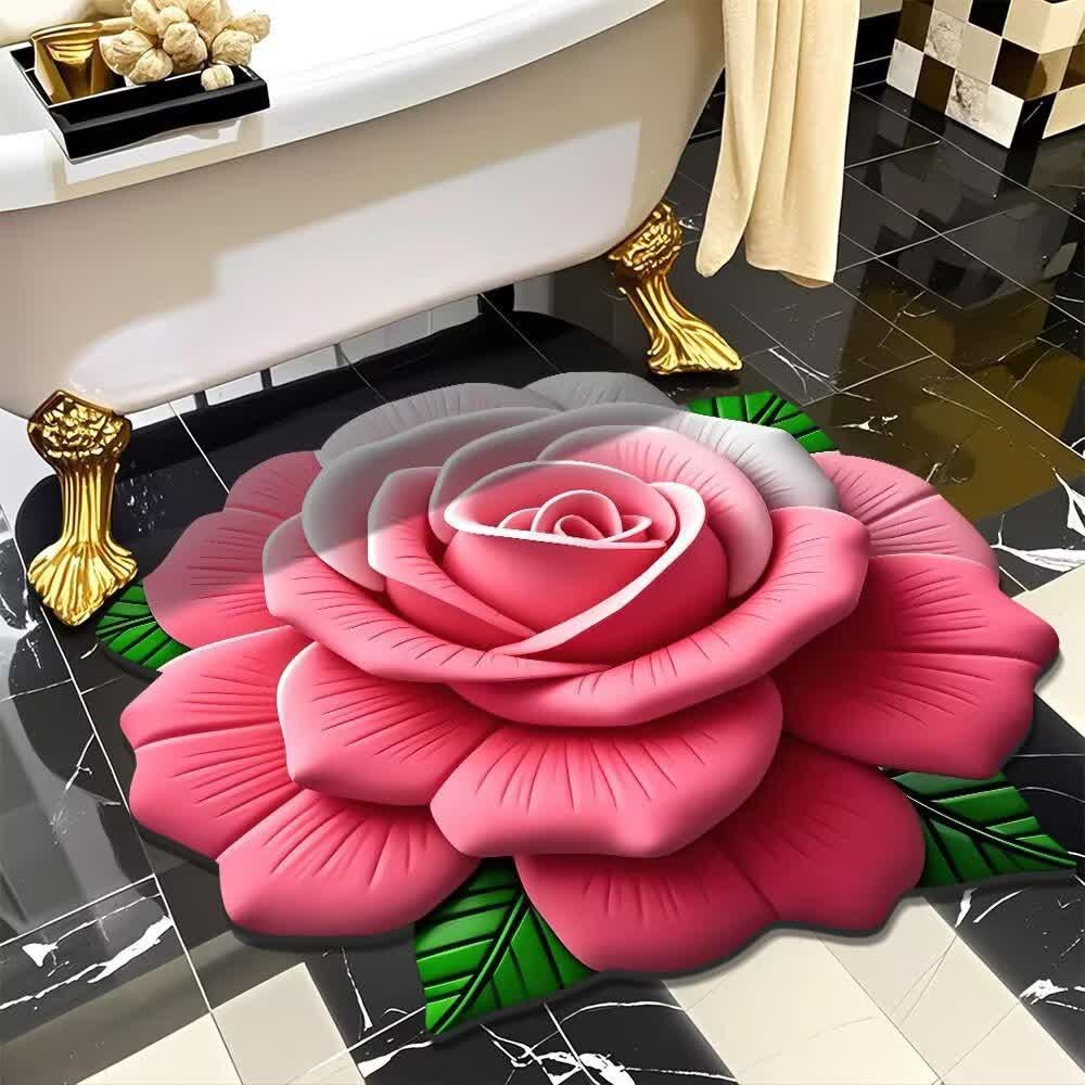 Tapis romantique à roses avec effet 3D - Dégradé rose - 120 cm x 120 cm - image 5