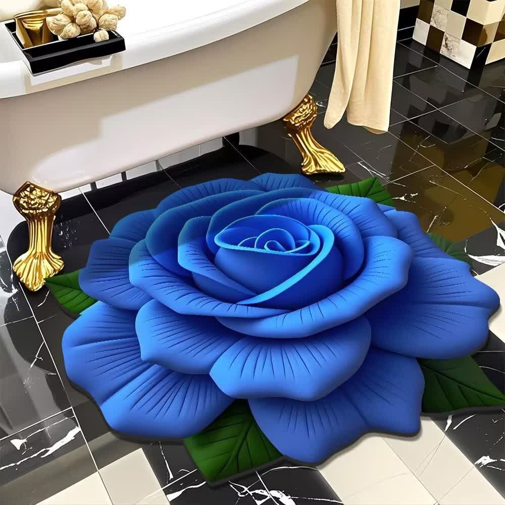 Tapis romantique à roses avec effet 3D - Bleu - 120 cm x 120 cm - image 1