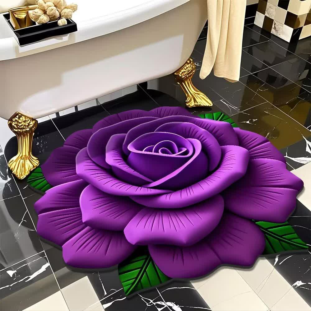 Tapis romantique à roses avec effet 3D - Violet - 120 cm x 120 cm - image 0