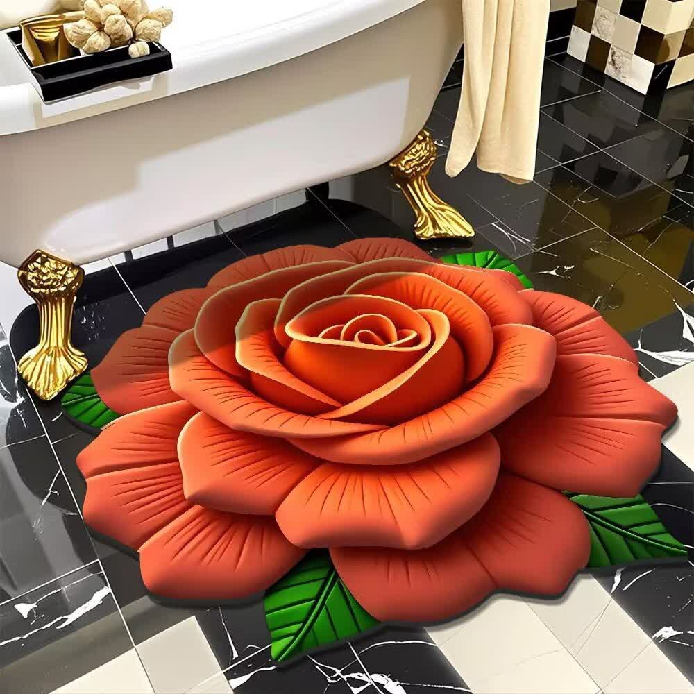 Tapis romantique à roses avec effet 3D - Orange - 120 cm x 120 cm - image 4