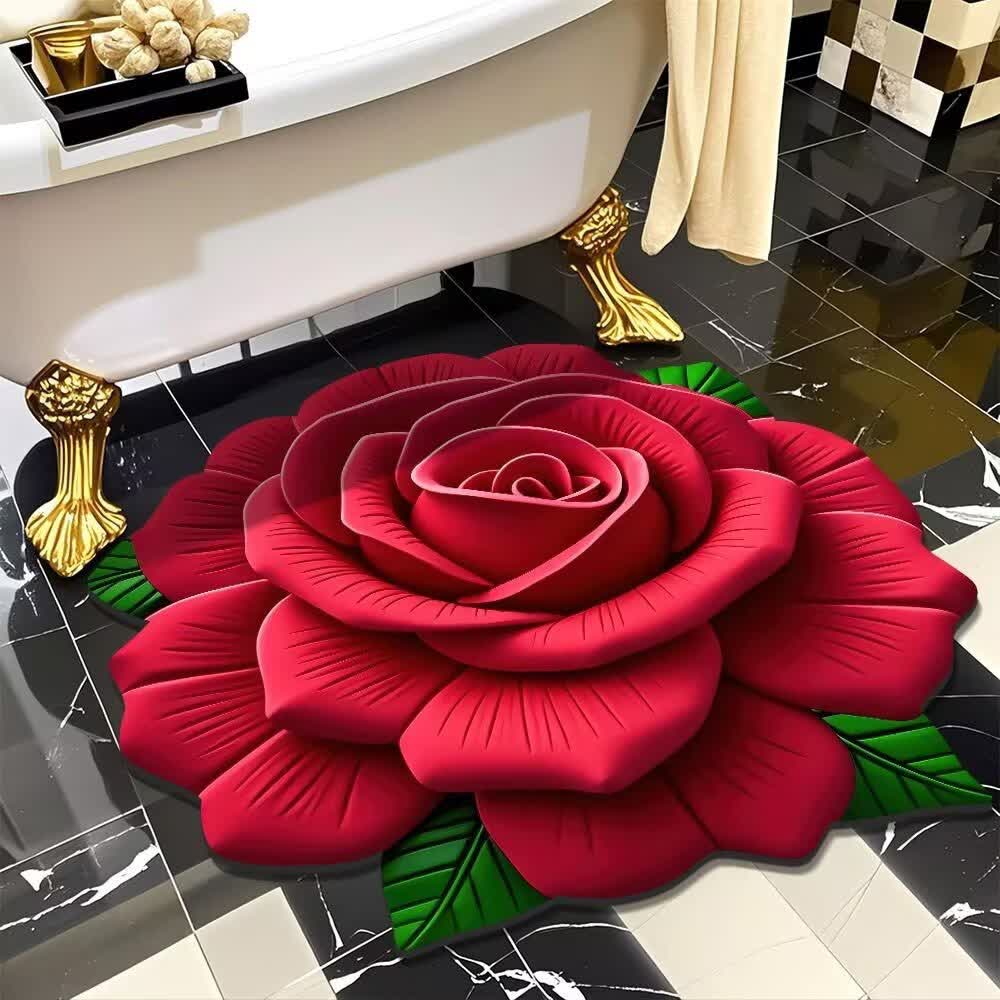 Tapis romantique à roses avec effet 3D - Rouge - 120 cm x 120 cm - image 2