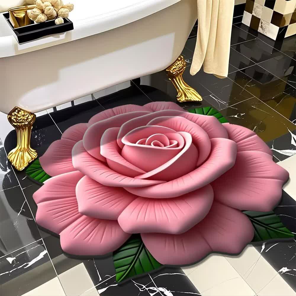 Tapis romantique à roses avec effet 3D - Rose - 120 cm x 120 cm - image 3
