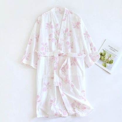 Peignoir de style kimono en gaze de coton à motif de fleurs de cerisier - image 3