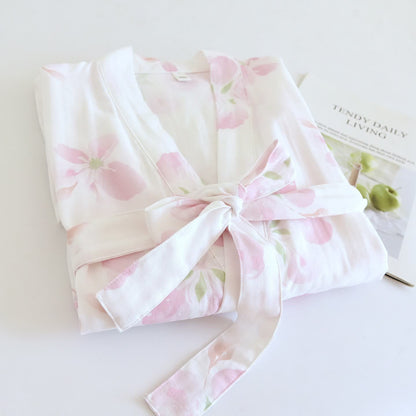 Peignoir de style kimono en gaze de coton à motif de fleurs de cerisier - image 1