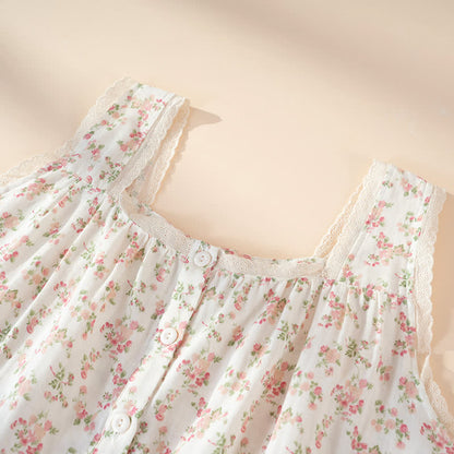 Chemise de nuit sans manches en pur coton à motif floral rose - image 2