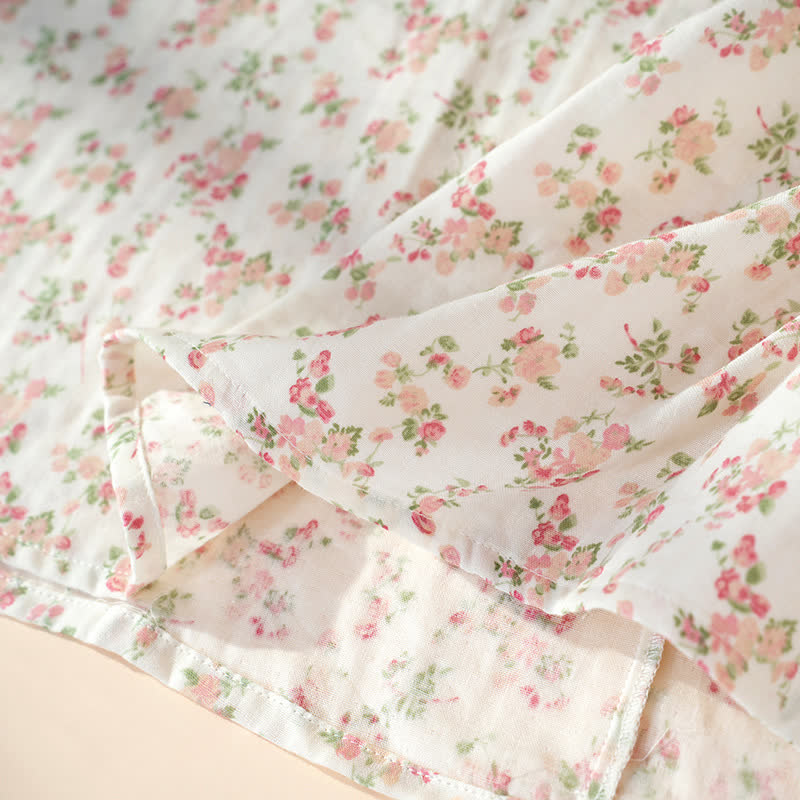Chemise de nuit sans manches en pur coton à motif floral rose - image 6