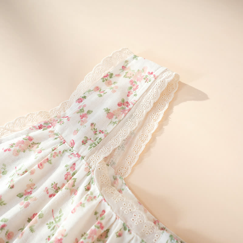 Chemise de nuit sans manches en pur coton à motif floral rose - image 3
