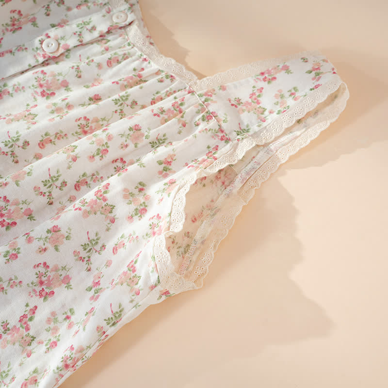Chemise de nuit sans manches en pur coton à motif floral rose - image 4